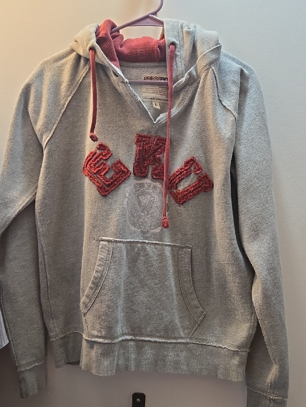 Pressbox Gray Pullover Hoodie with Red Accents